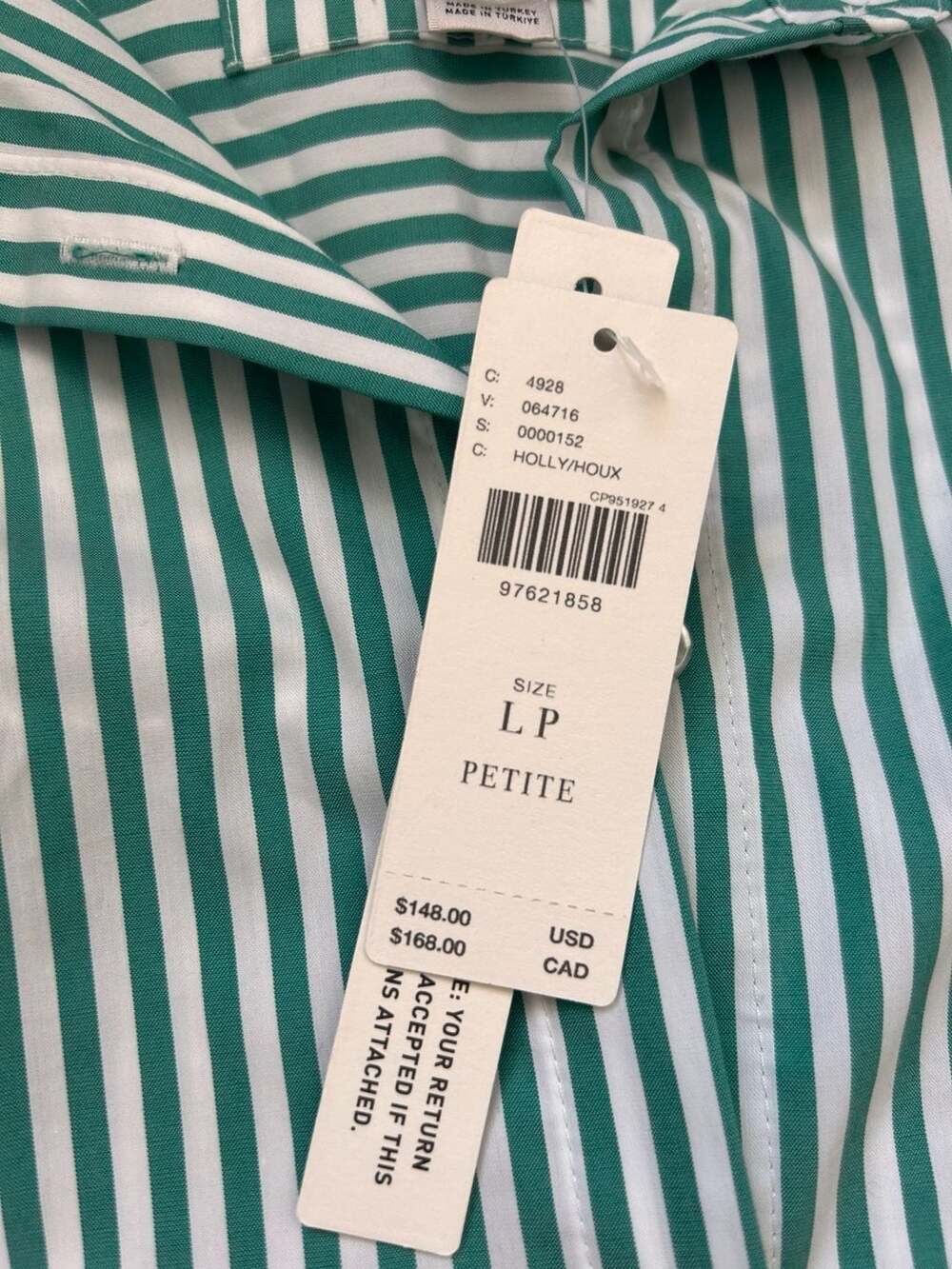 Maeve Soren Green & White Striped Long-Sleeve Shirt Dress Large Petite NWT - Picture 8 of 15